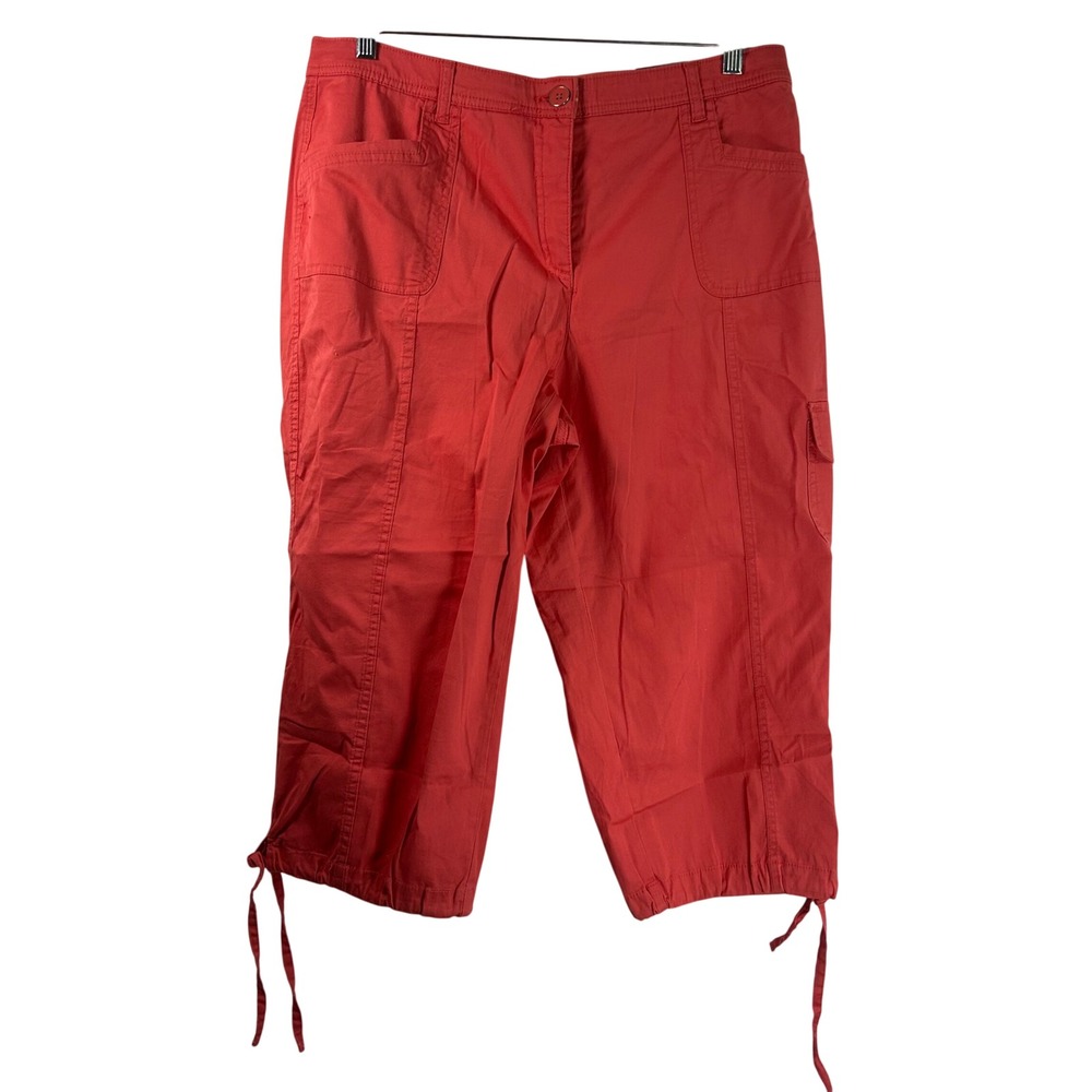 Karen Scott Womens Coral Blaze Cargo Capri Pants Tummy Control Size 16 NEW